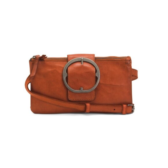 HARBOUR 2ND Orange Leather Triple Entry Crossbody With Round Hardware - Picture 1 of 2